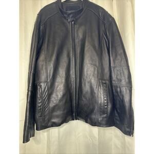 Kenneth Cole New York Genuine Leather Jacket Men's Size XL Motorcycle Black READ